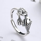 Koi and Lotus Sterling Silver Ring — detail view 3