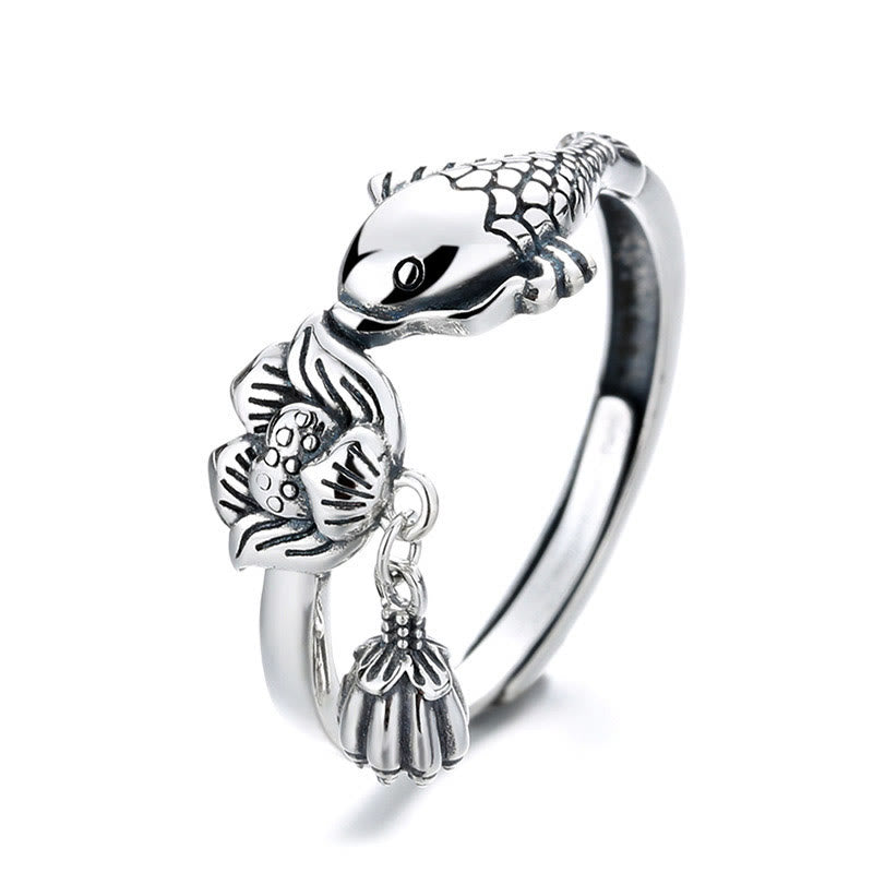 Koi and Lotus Sterling Silver Ring — detail view 4