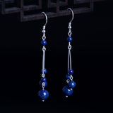 Lapis Bead Sterling Silver Drop Earrings — product view