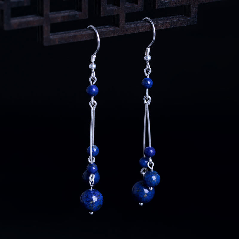 Lapis Bead Sterling Silver Drop Earrings — product view