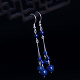 Lapis Bead Sterling Silver Drop Earrings — detail view 2