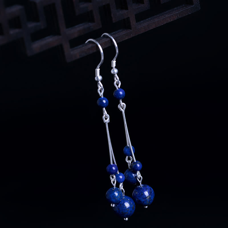 Lapis Bead Sterling Silver Drop Earrings — detail view 2