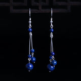Lapis Bead Sterling Silver Drop Earrings — detail view 3
