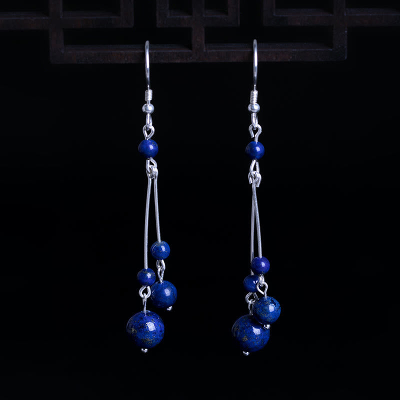 Lapis Bead Sterling Silver Drop Earrings — detail view 3