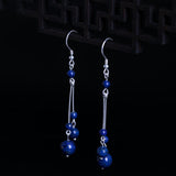 Lapis Bead Sterling Silver Drop Earrings — detail view 4