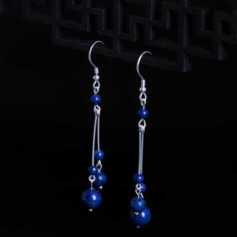 Lapis Bead Sterling Silver Drop Earrings — detail view 4