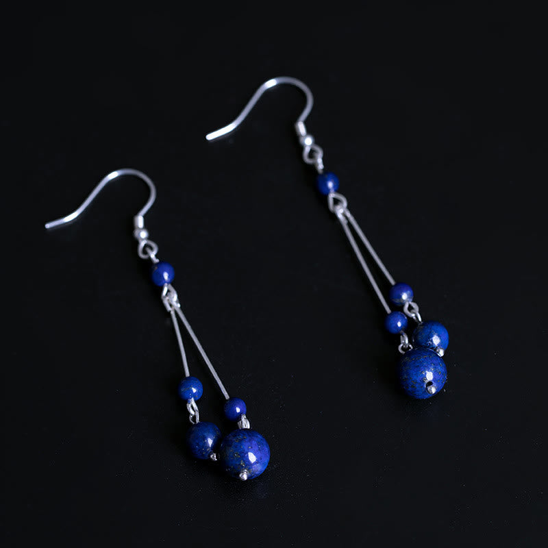 Lapis Bead Sterling Silver Drop Earrings — detail view 5
