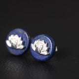 Lapis Lotus Sterling Silver Stud Earrings — detail view 2