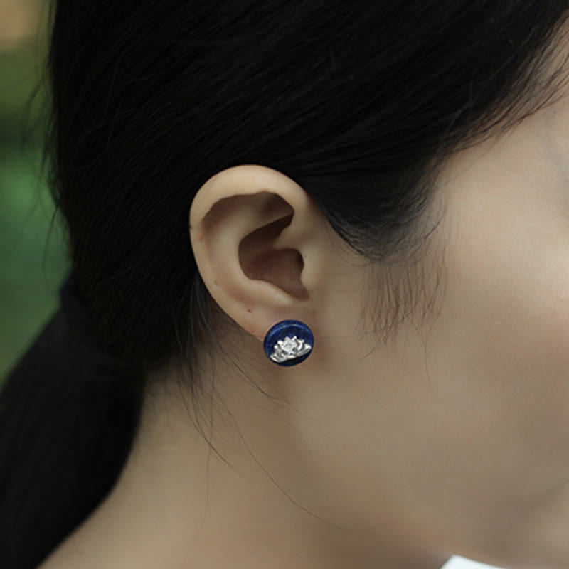 Lapis Lotus Sterling Silver Stud Earrings — detail view 5