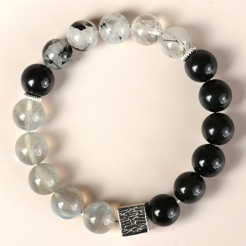 Mixed Stone Cube Bead Bracelet — detail view 2