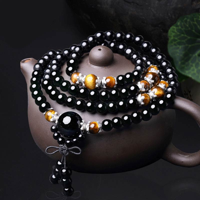 Obsidian and Accent Stone 108-Bead Mala — product view