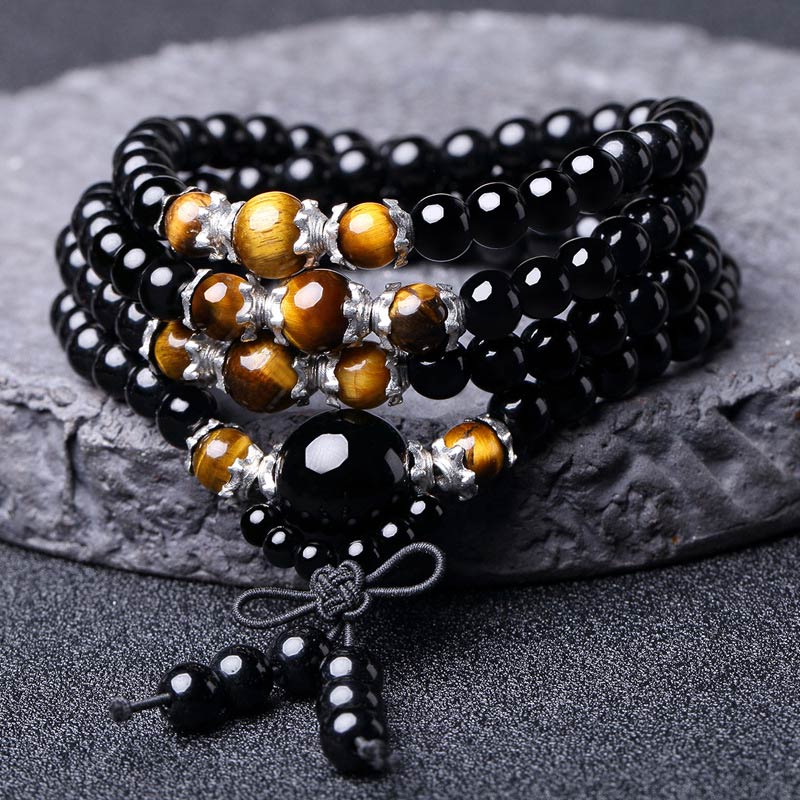 Obsidian and Accent Stone 108-Bead Mala — detail view 2