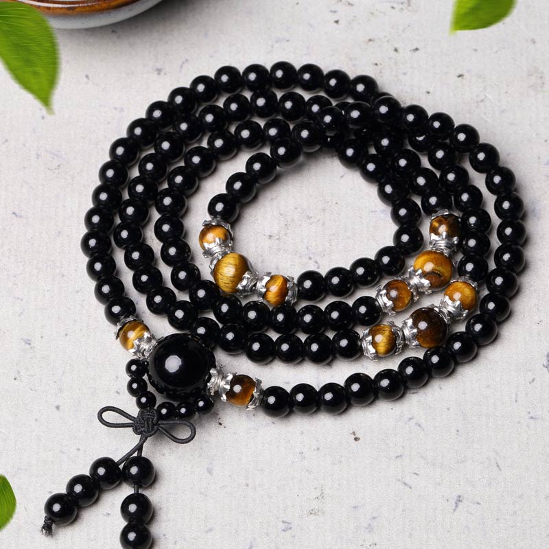 Obsidian and Accent Stone 108-Bead Mala — detail view 3