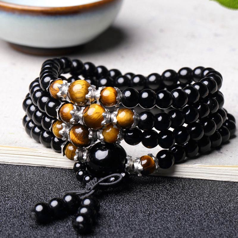 Obsidian and Accent Stone 108-Bead Mala — detail view 4