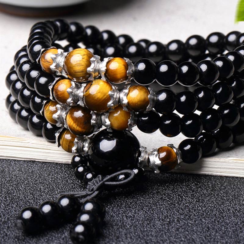 Obsidian and Accent Stone 108-Bead Mala — detail view 5