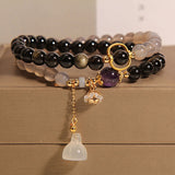 Obsidian and Grey Agate Double Wrap Bracelet — product view 1