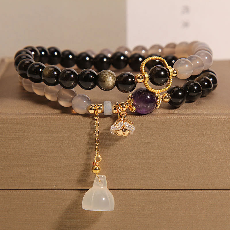 Obsidian and Grey Agate Double Wrap Bracelet — product view 1