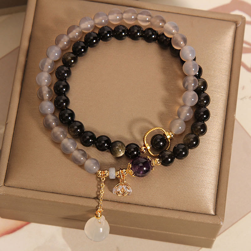 Obsidian and Grey Agate Double Wrap Bracelet — product view 2
