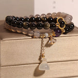 Obsidian and Grey Agate Double Wrap Bracelet — product view 3