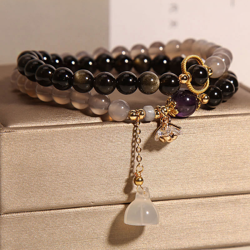 Obsidian and Grey Agate Double Wrap Bracelet — product view 3