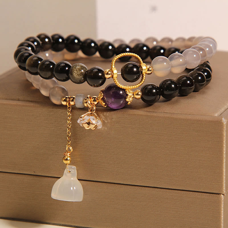 Obsidian and Grey Agate Double Wrap Bracelet — product view 6