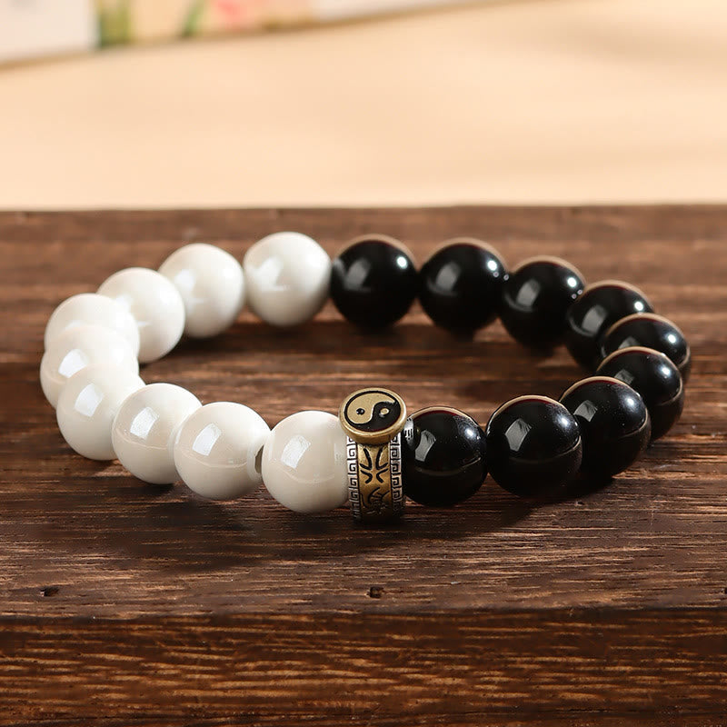 Obsidian and White Porcelain Bracelet — detail view 2