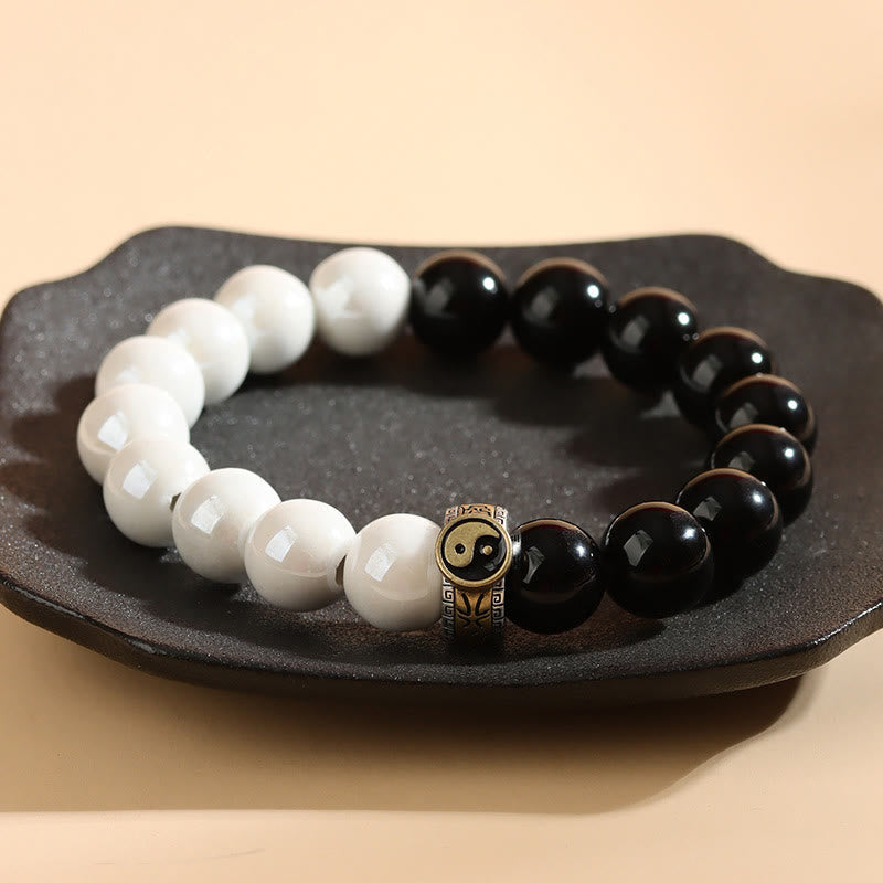 Obsidian and White Porcelain Bracelet — detail view 3