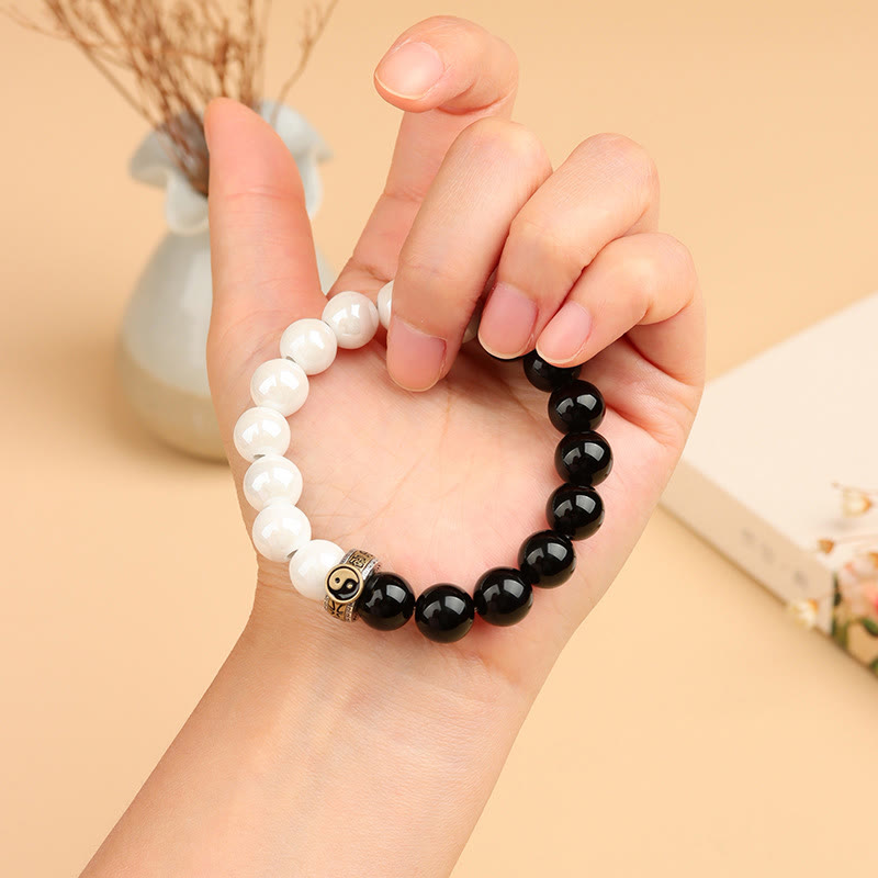 Obsidian and White Porcelain Bracelet — detail view 4