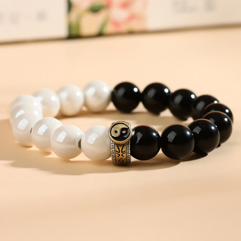 Obsidian and White Porcelain Bracelet — detail view 5