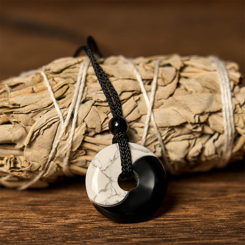 Obsidian and White Stone Loop Necklace — product view 4