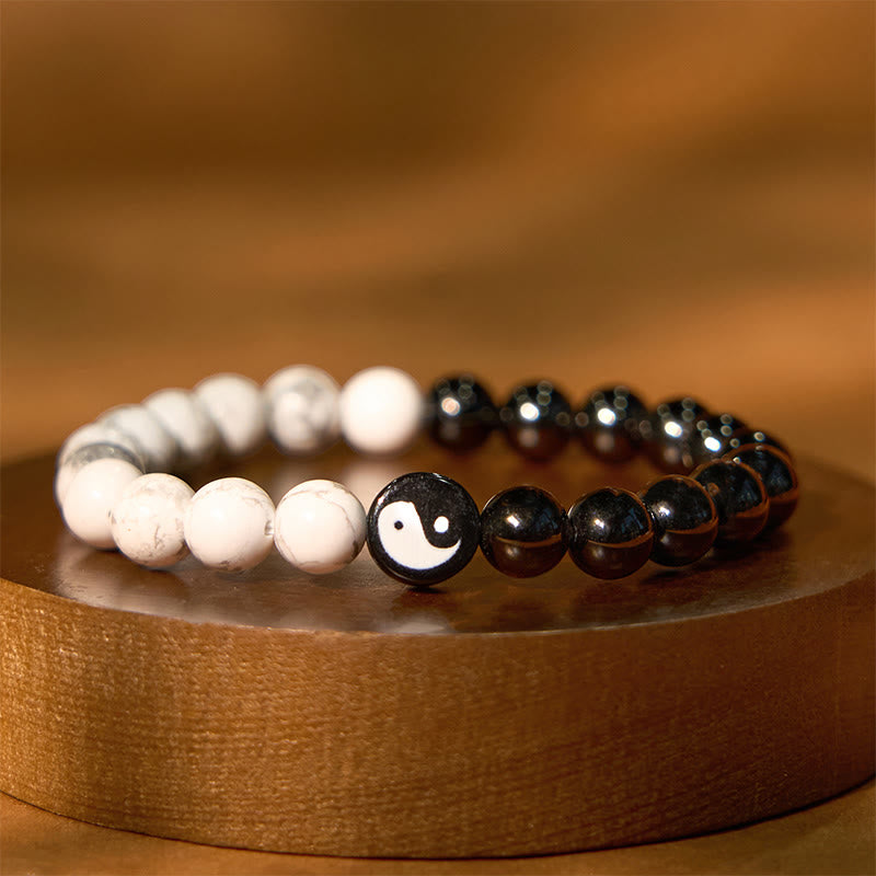 Obsidian and White Stone Yin Yang Bracelet — product view 1