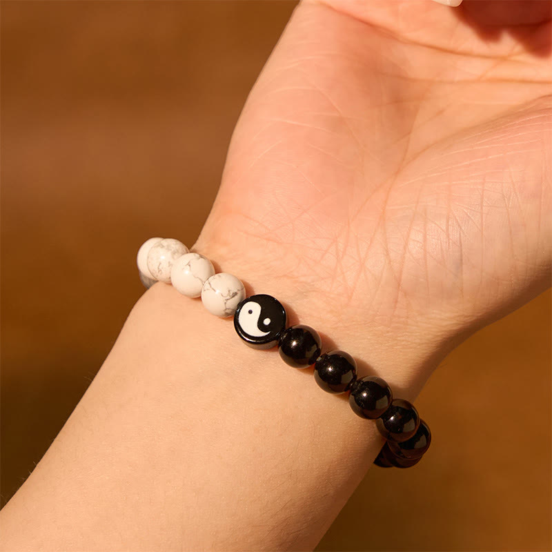 Obsidian and White Stone Yin Yang Bracelet — product view 2