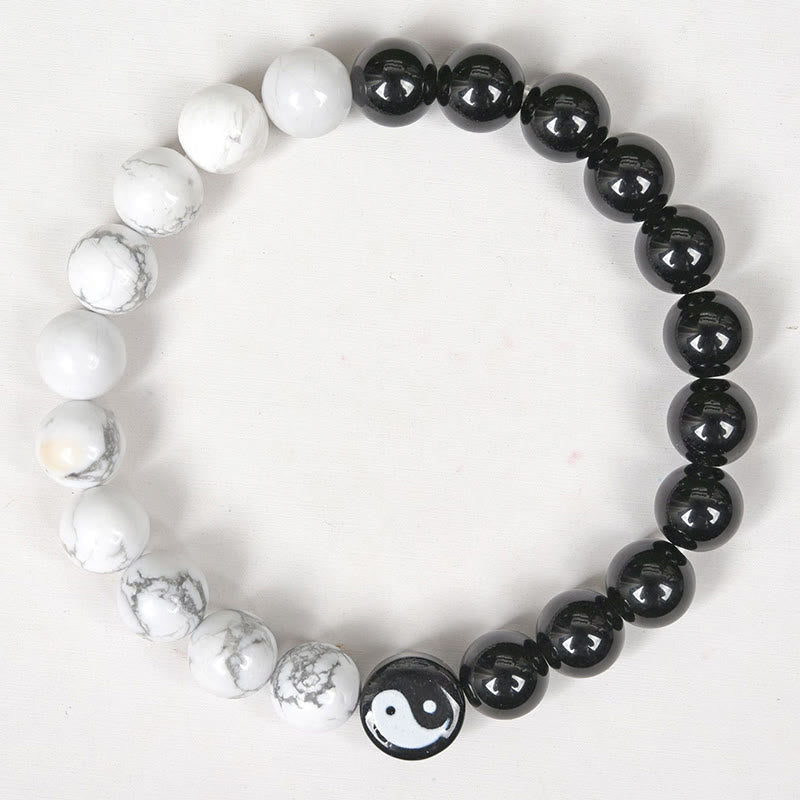 Obsidian and White Stone Yin Yang Bracelet — product view 3