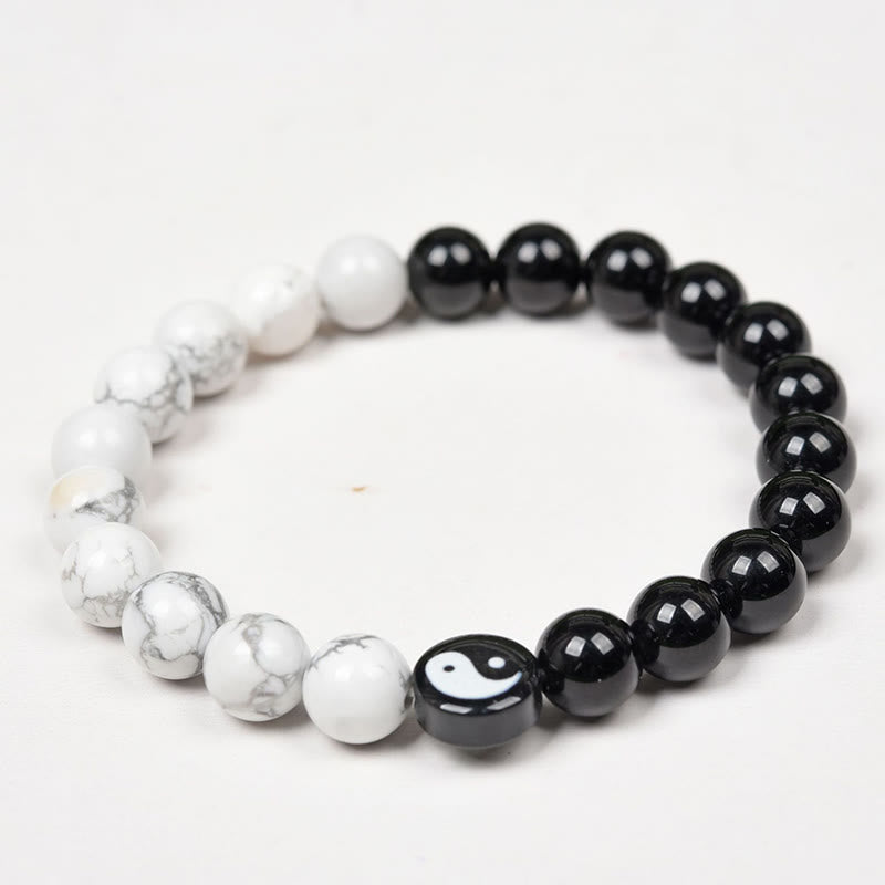 Obsidian and White Stone Yin Yang Bracelet — product view 5