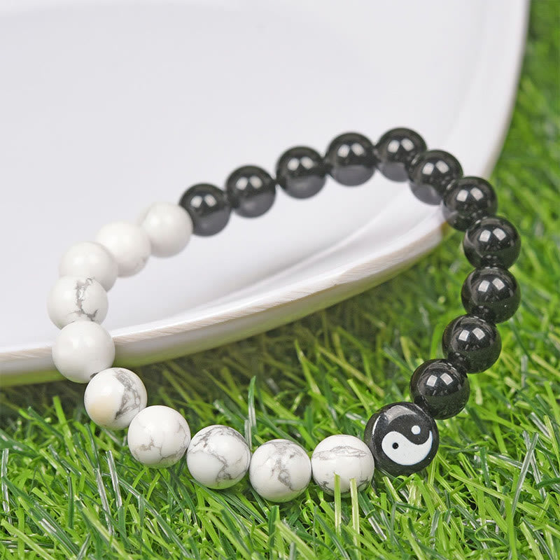 Obsidian and White Stone Yin Yang Bracelet — product view 6