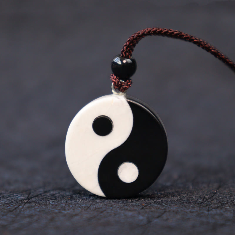 Obsidian and White Stone Yin Yang Necklace — product view 1