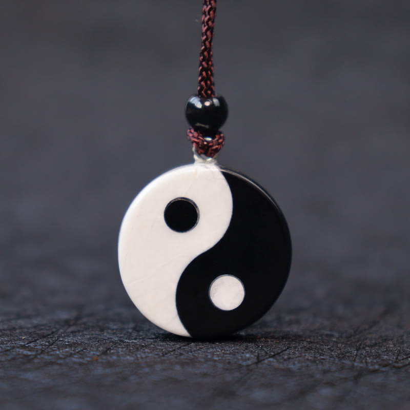 Obsidian and White Stone Yin Yang Necklace — product view 2