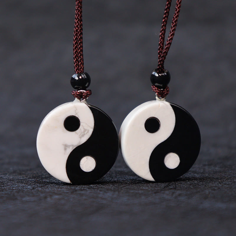 Obsidian and White Stone Yin Yang Necklace — product view 4