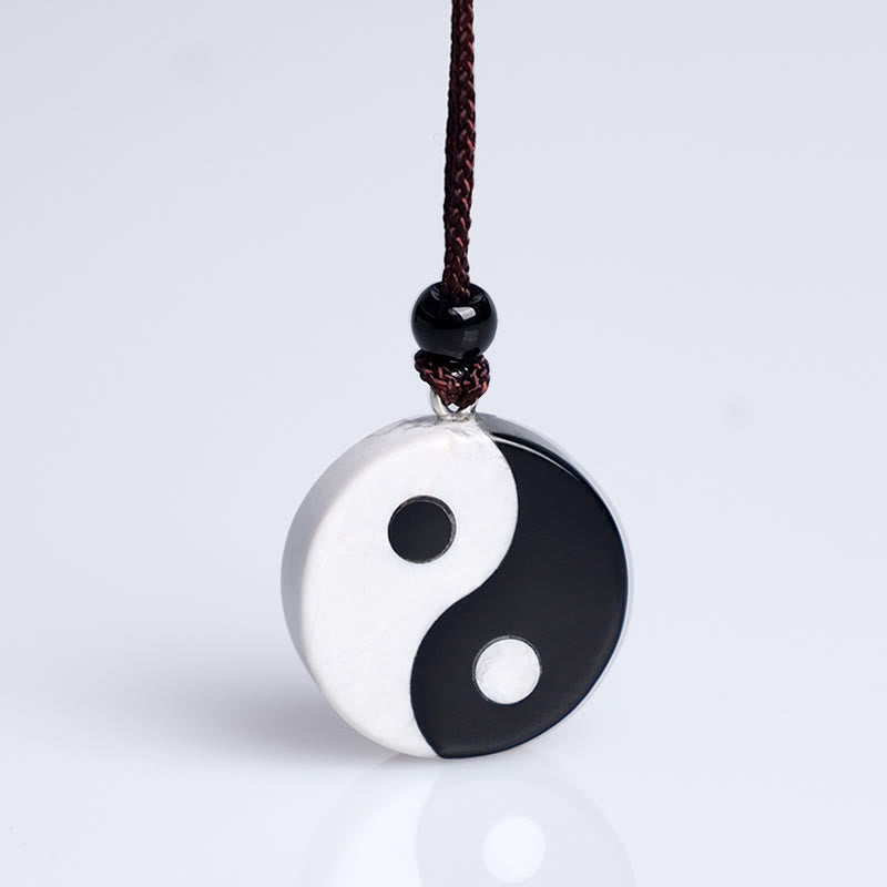 Obsidian and White Stone Yin Yang Necklace — product view 5