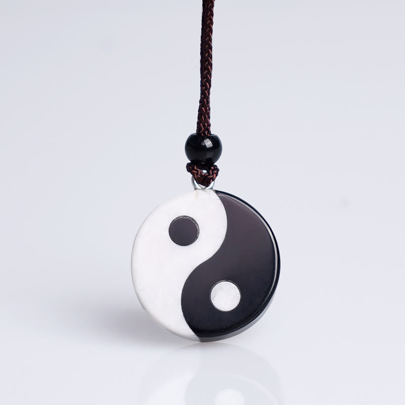 Obsidian and White Stone Yin Yang Necklace — product view 6