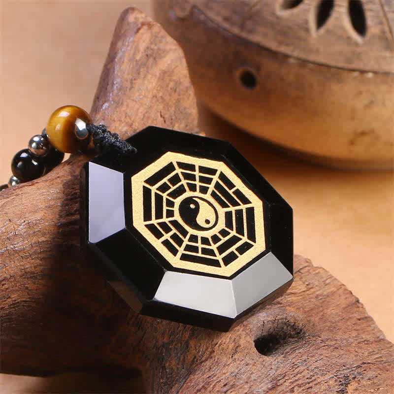 Obsidian Bagua Disc Necklace — detail view 3