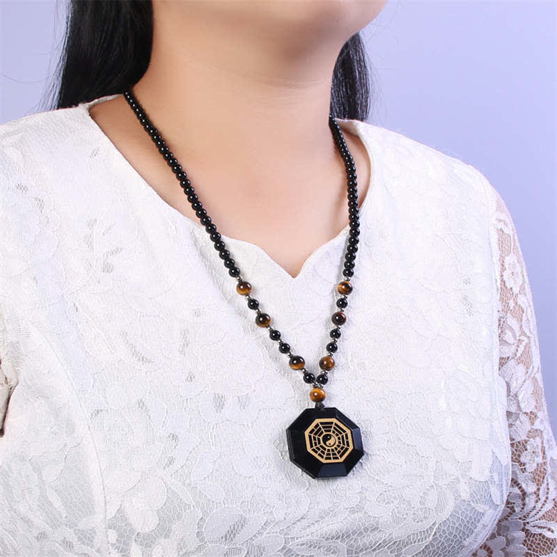 Obsidian Bagua Disc Necklace — detail view 4