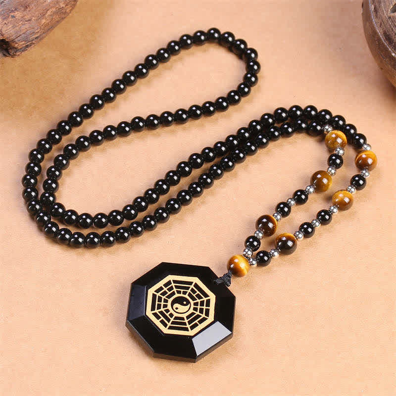 Obsidian Bagua Disc Necklace — detail view 5