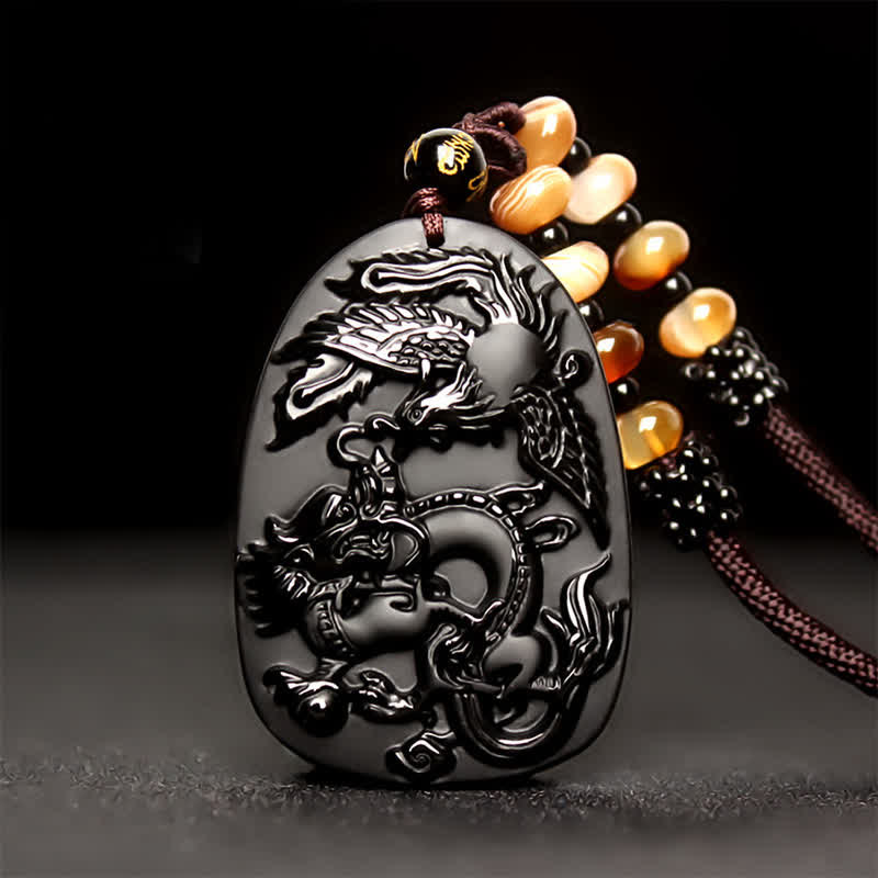 Obsidian Dragon Beaded Cord Necklace — product view 1