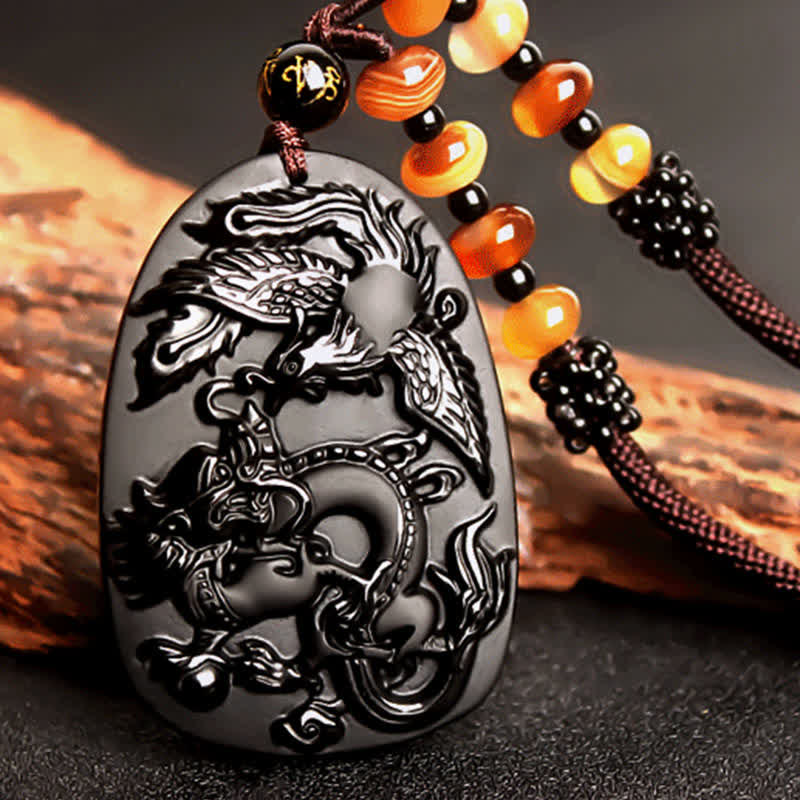 Obsidian Dragon Beaded Cord Necklace — product view 3