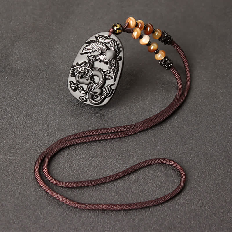 Obsidian Dragon Beaded Cord Necklace — product view 4
