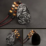 Obsidian Dragon Beaded Cord Necklace — product view 5