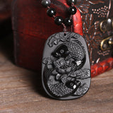 Obsidian Koi and Lotus Necklace — detail view 3