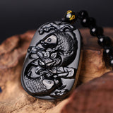 Obsidian Koi and Lotus Necklace — detail view 5