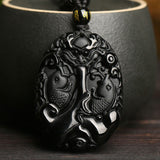 Obsidian Koi Carved Cord Necklace — detail view 2